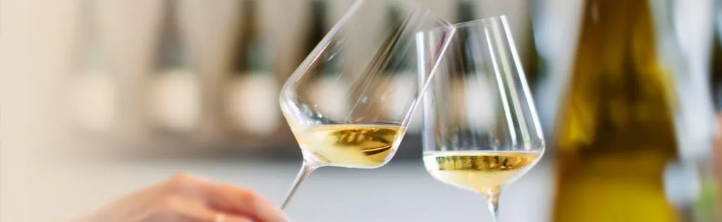 Weißweingläser in der Vinothek des Weinguts Peter Flick